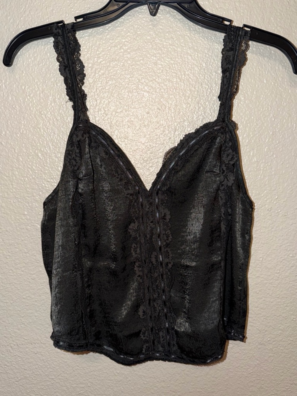 Free People Black Satin Lace-Trim Cami